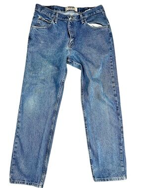 Wrangler Authentics Jeans Mens 34x32 Workwear Distressed Faded Blue Denim